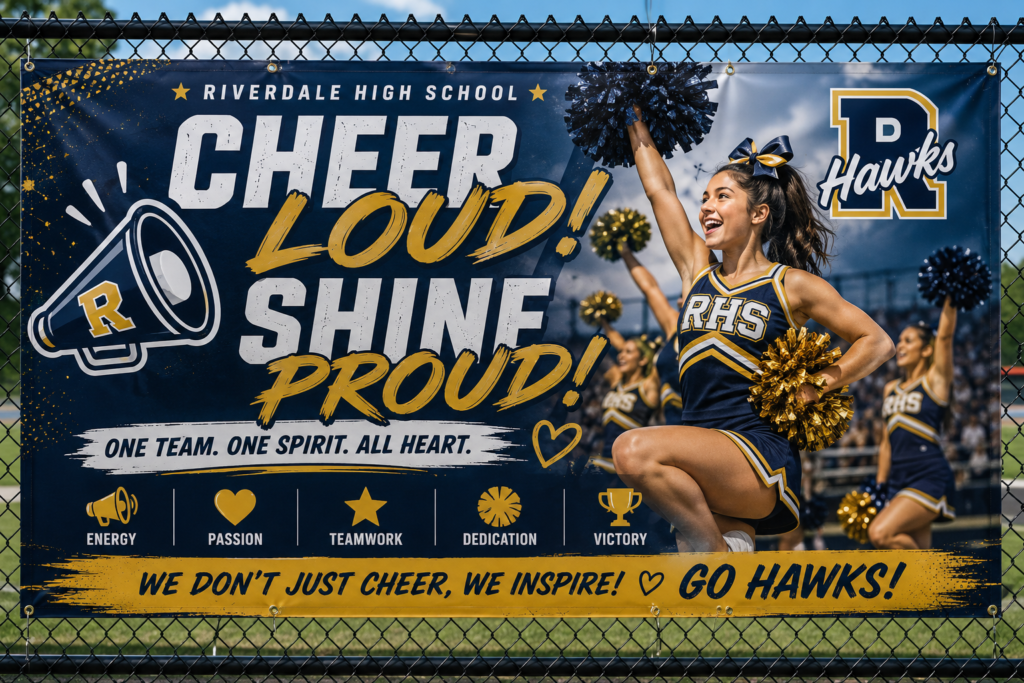 Cheer team banner example for school and sports signage