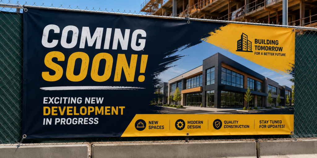Coming soon banner design for a new business or project announcement