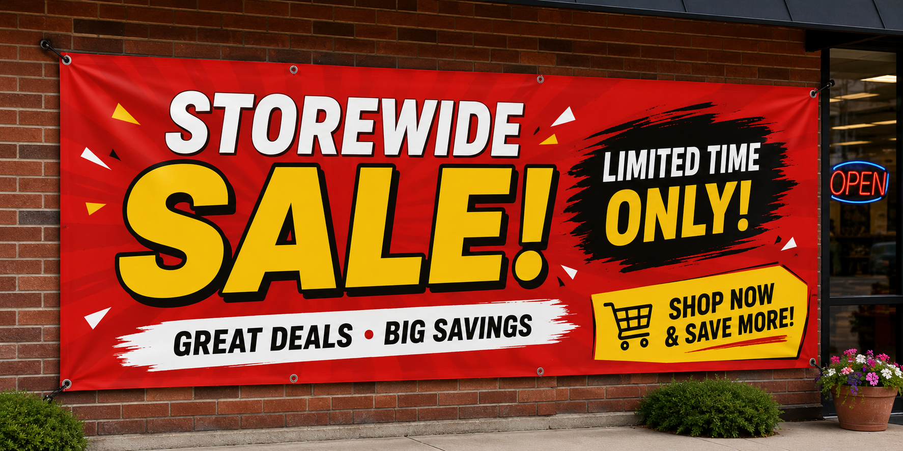 Storewide sale banner design for retail promotion and limited-time storefront advertising