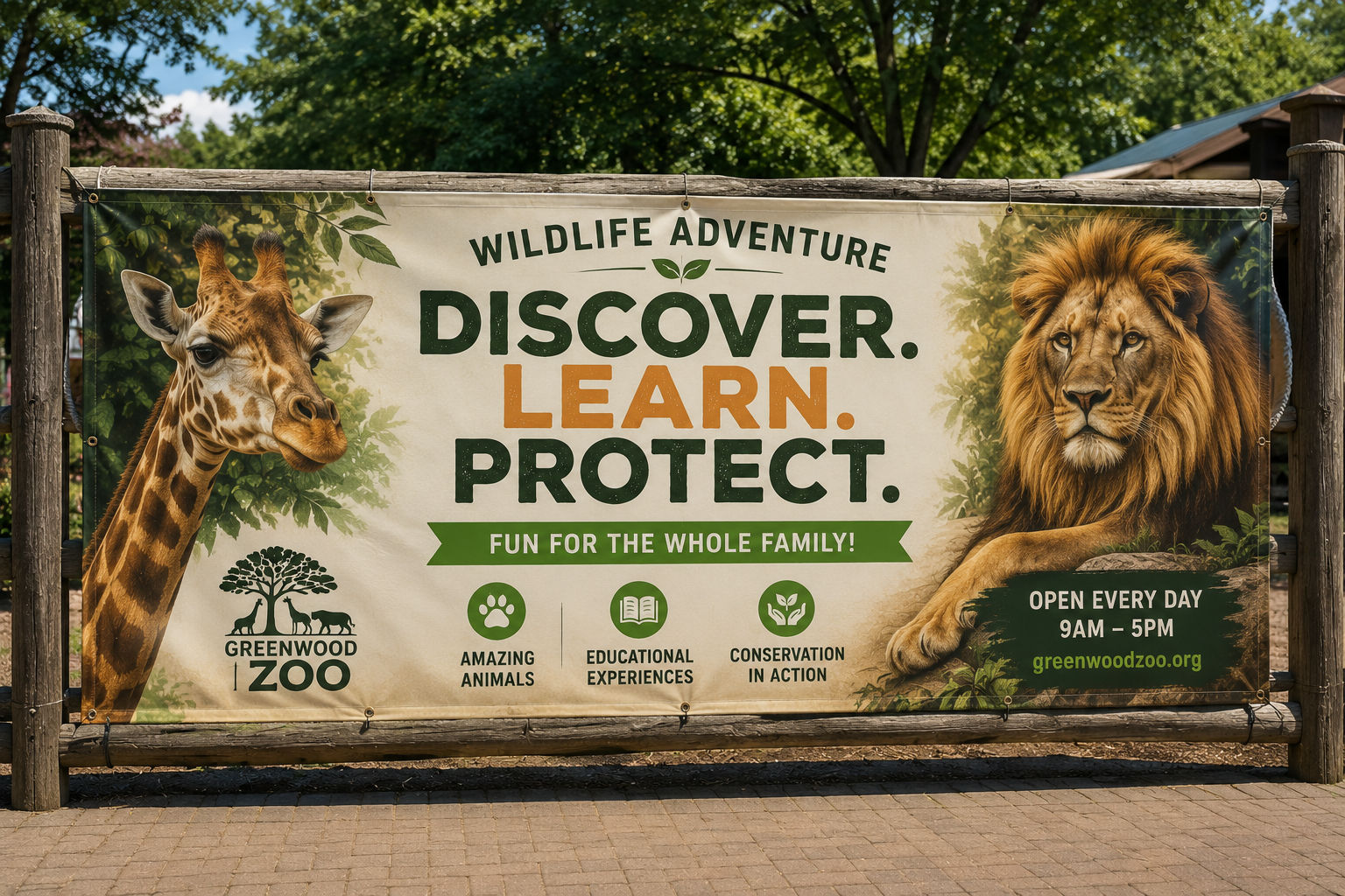Outdoor zoo event banner printed for a family attraction by American Banner Company